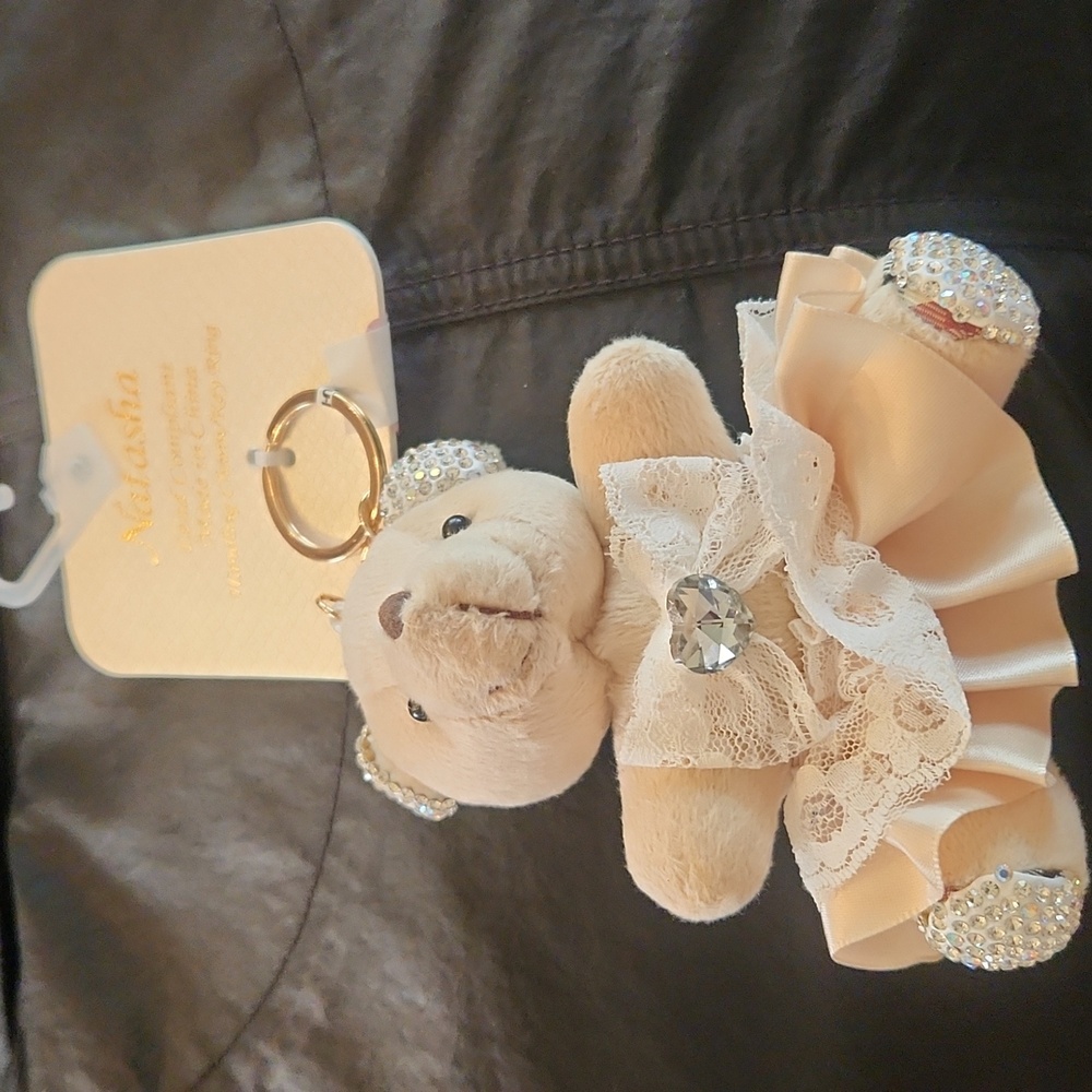 Teddy Bear With Bling & Lace Dress Key Holder/Bag Charm NIP